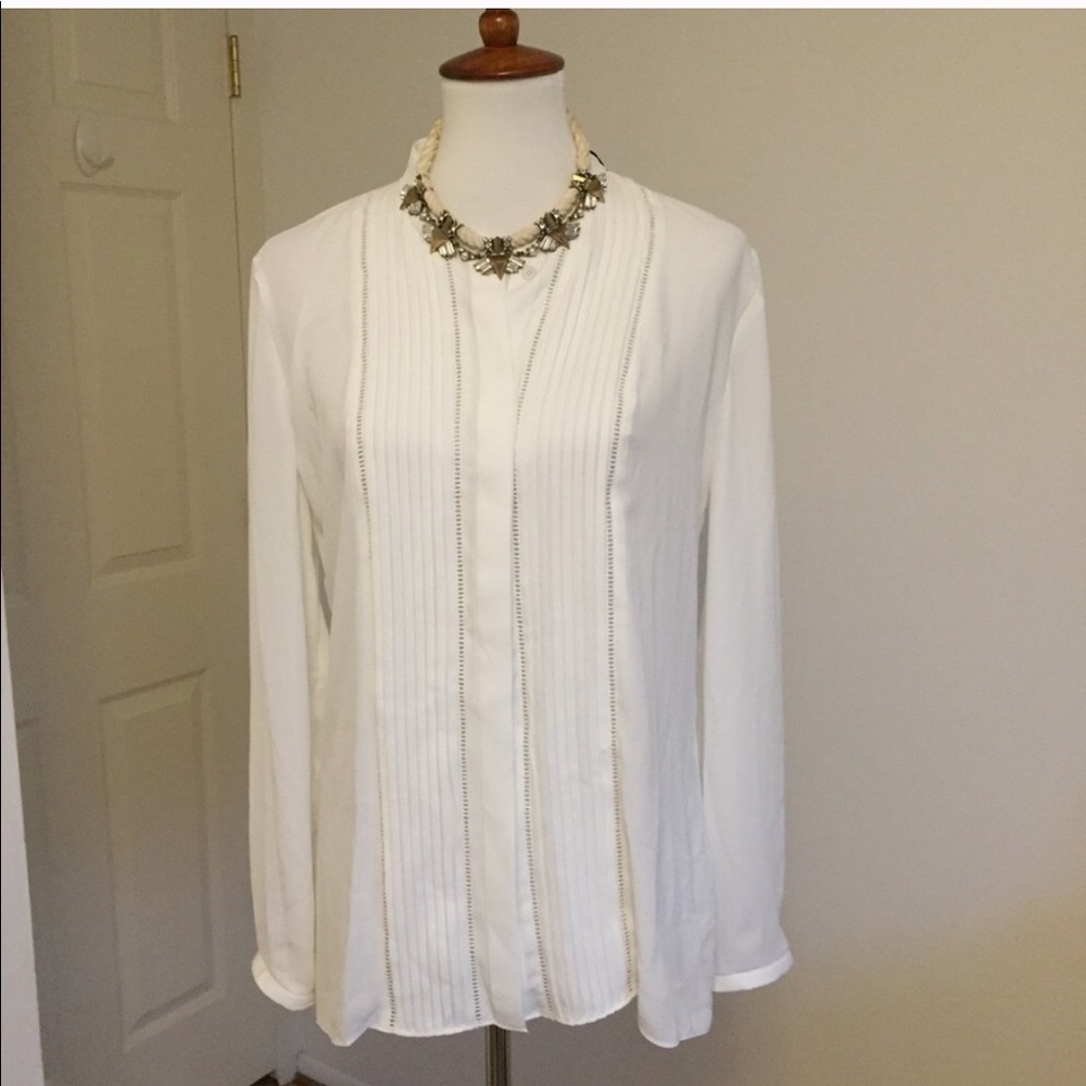 T Tahari Button Front Pleated Blouse.